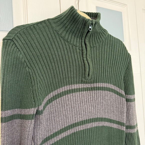 American Rag Cie Mens Sweater Small Green Gray Ribbed 1/4 Zip Pullover - Picture 2 of 6